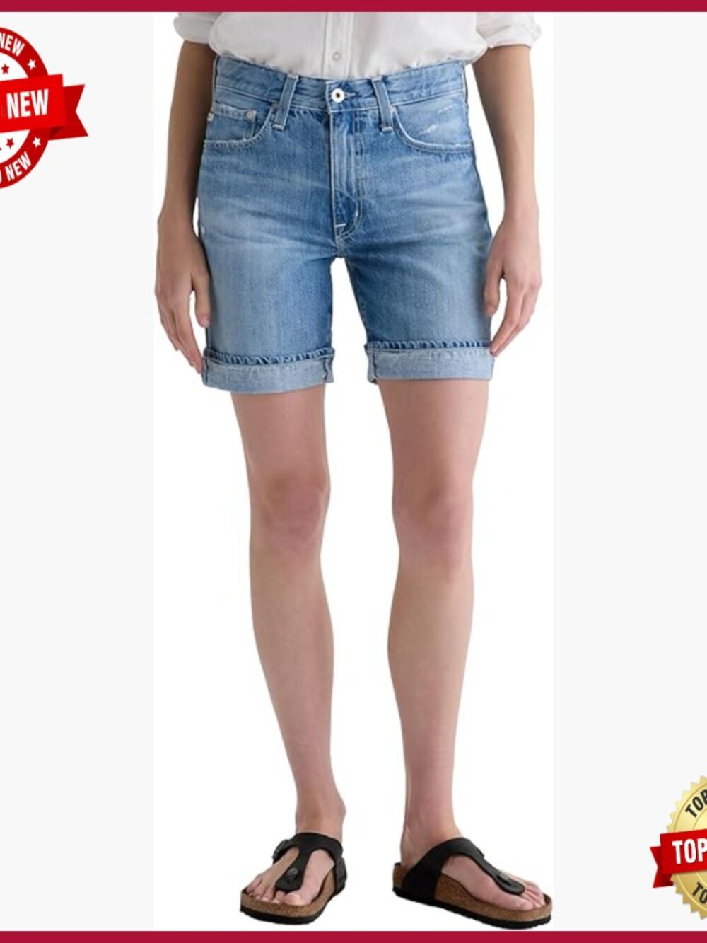 Mid Rise Slouchy Denim Bermuda Shorts 7" Inseam Relaxed Fit
